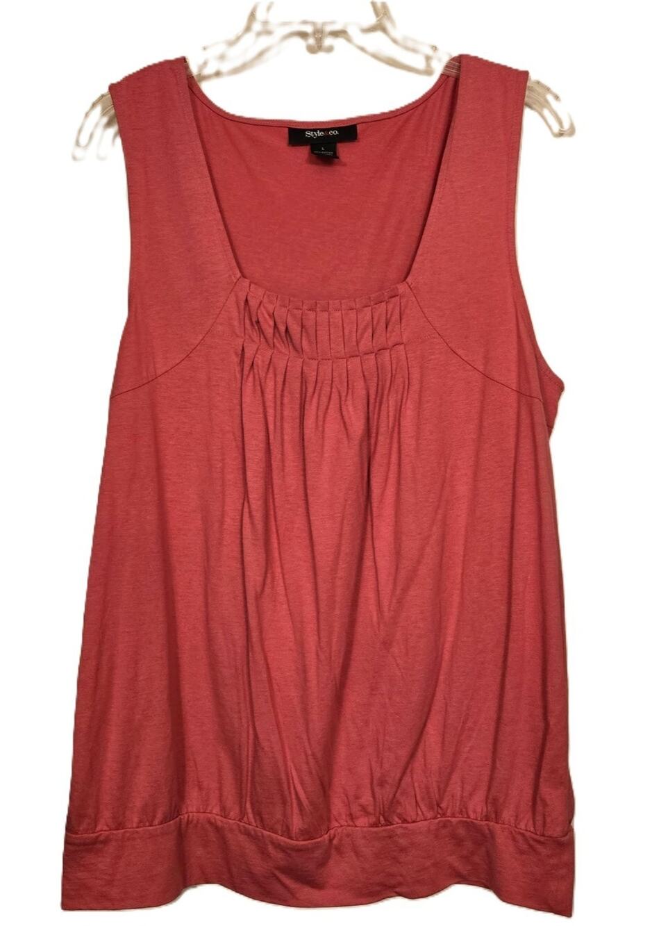EUC Style & Co Sleeveless Dusty Coral Pink Pleated Bubble Hem Blouse Womens Sz L